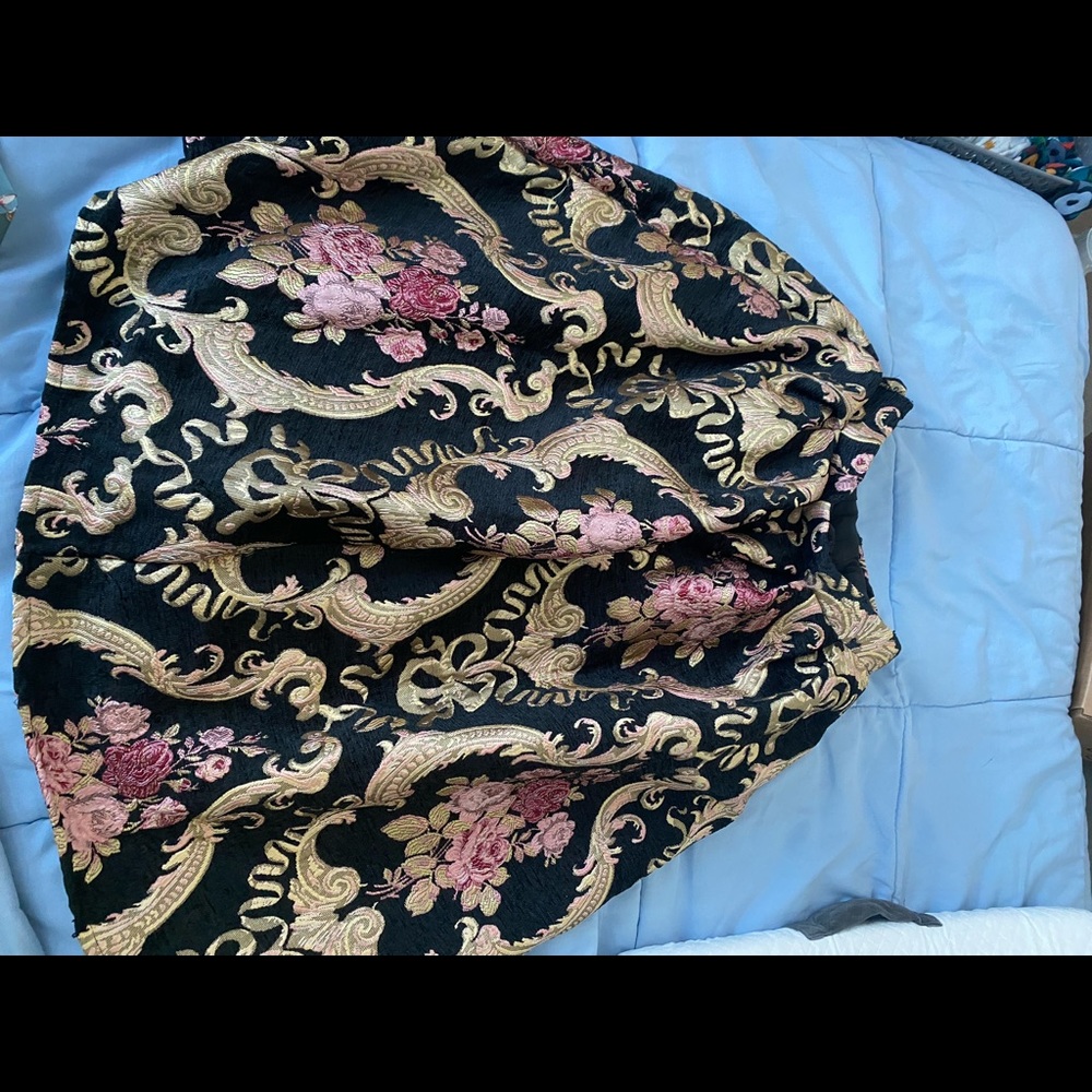 Flared midi skirt black with gold and pink detail